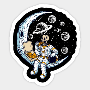 Funny Skeleton Astronaut Eating Pizza on a Dead Moon Sticker